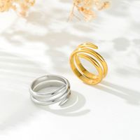 Stainless Steel 18K Gold Plated Retro Roman Style Solid Color Rings main image 1