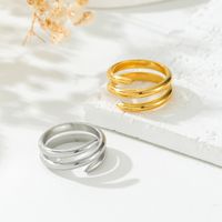 Stainless Steel 18K Gold Plated Retro Roman Style Solid Color Rings main image 4