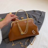 Women's Pu Leather Solid Color Classic Style Clipped Button Dome Bag sku image 3