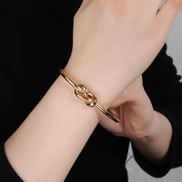 Stainless Steel 14K Gold Plated Vintage Style Simple Style Solid Color Knot Bangle main image 8