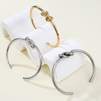 Stainless Steel 14K Gold Plated Vintage Style Simple Style Solid Color Knot Bangle main image 2