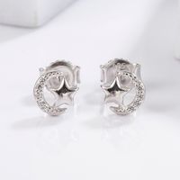 1 Pair Glam Romantic Shiny Star Moon Oval Plating Inlay Sterling Silver Zircon White Gold Plated Ear Studs main image 6