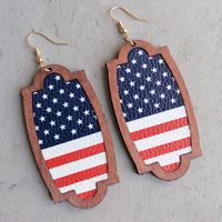 1 Pair Bohemian Water Droplets American Flag Wood Drop Earrings main image 3