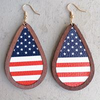 1 Pair Bohemian Water Droplets American Flag Wood Drop Earrings main image 6