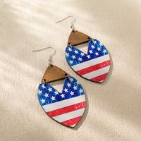 1 Pair Bohemian Water Droplets American Flag Wood Drop Earrings main image 8
