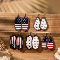 1 Pair Bohemian Water Droplets American Flag Wood Drop Earrings main image 2