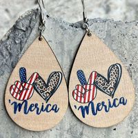 1 Pair Casual Bohemian Cattle American Flag Horse Printing Wood Drop Earrings main image 4