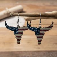 1 Pair Casual Bohemian Cattle American Flag Horse Printing Wood Drop Earrings main image 7