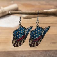 1 Pair Casual Bohemian Cattle American Flag Horse Printing Wood Drop Earrings sku image 4