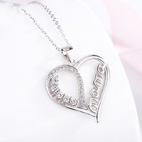 IG Style MAMA Shiny Letter Heart Shape Sterling Silver Hollow Out Inlay Zircon Pendant Necklace 1 Piece main image 3