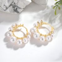 1 Pair Simple Style Round Inlay Copper Artificial Pearls 18K Gold Plated Earrings main image 4