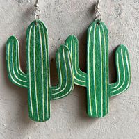 1 Pair Vacation Bohemian Cactus Sunflower Horse Printing Wood Drop Earrings main image 4