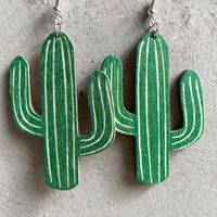 1 Par Vacaciones Bohemio Cactus Girasol Caballo Impresión Madera Pendientes De Gota main image 4