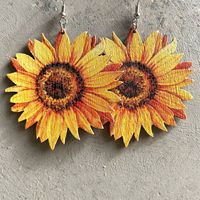 1 Pair Vacation Bohemian Cactus Sunflower Horse Printing Wood Drop Earrings main image 5