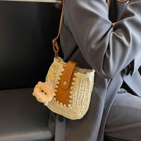 Women's Straw Color Block Classic Style Magnetic Buckle Crossbody Bag main image 2
