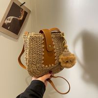 Women's Straw Color Block Classic Style Magnetic Buckle Crossbody Bag main image 9