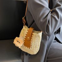 Women's Straw Color Block Classic Style Magnetic Buckle Crossbody Bag main image 4