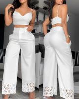 Daily Women's Sexy Solid Color Spandex Polyester Pants Sets Pants Sets sku image 1