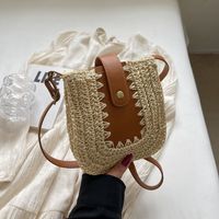 Women's Straw Color Block Classic Style Magnetic Buckle Crossbody Bag sku image 2