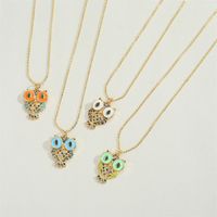 Copper 14K Gold Plated Vintage Style Simple Style Commute Enamel Inlay Owl Zircon Pendant Necklace main image 4