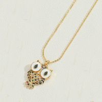 Copper 14K Gold Plated Vintage Style Simple Style Commute Enamel Inlay Owl Zircon Pendant Necklace sku image 1
