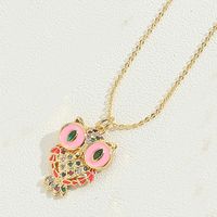 Copper 14K Gold Plated Vintage Style Simple Style Commute Enamel Inlay Owl Zircon Pendant Necklace sku image 3