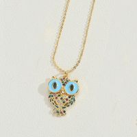 Copper 14K Gold Plated Vintage Style Simple Style Commute Enamel Inlay Owl Zircon Pendant Necklace sku image 4