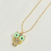 Copper 14K Gold Plated Vintage Style Simple Style Commute Enamel Inlay Owl Zircon Pendant Necklace sku image 5