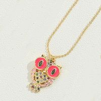 Copper 14K Gold Plated Vintage Style Simple Style Commute Enamel Inlay Owl Zircon Pendant Necklace sku image 6