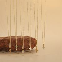 Copper 14K Gold Plated Vintage Style Simple Style Commute Inlay Cross Palm Zircon Pendant Necklace main image 1