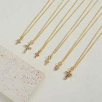 Copper 14K Gold Plated Vintage Style Simple Style Commute Inlay Cross Palm Zircon Pendant Necklace main image 3
