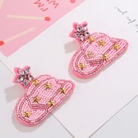 1 Pair Fashion Pentagram Hat Beaded Braid Inlay Cloth Glass Glass Drop Earrings main image 5