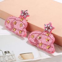 1 Pair Fashion Pentagram Hat Beaded Braid Inlay Cloth Glass Glass Drop Earrings main image 3