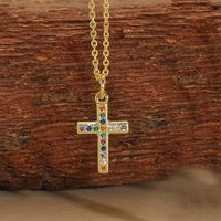 Copper 14K Gold Plated Vintage Style Simple Style Commute Inlay Cross Palm Zircon Pendant Necklace sku image 3