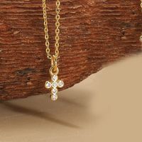 Copper 14K Gold Plated Vintage Style Simple Style Commute Inlay Cross Palm Zircon Pendant Necklace sku image 4
