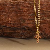 Copper 14K Gold Plated Vintage Style Simple Style Commute Inlay Cross Palm Zircon Pendant Necklace sku image 6