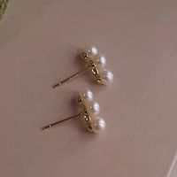 1 Pair Casual Simple Style Solid Color Round Inlay Alloy Pearl Ear Studs main image 4