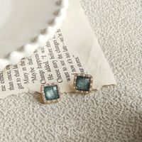 Simple Style Square Copper Inlay Resin Pearl Zircon Ear Studs 1 Pair main image 4