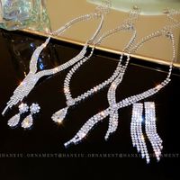 Elegant Lady Modern Style Water Droplets Tassel Alloy Inlay Rhinestones Women's Earrings Necklace 1 Set main image 1