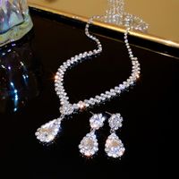 Elegant Lady Modern Style Water Droplets Tassel Alloy Inlay Rhinestones Women's Earrings Necklace 1 Set sku image 1