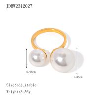 304 Stainless Steel 18K Gold Plated IG Style Inlay Round Pearl Open Rings main image 2