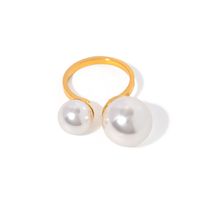 304 Stainless Steel 18K Gold Plated IG Style Inlay Round Pearl Open Rings main image 5