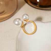 304 Stainless Steel 18K Gold Plated IG Style Inlay Round Pearl Open Rings main image 1