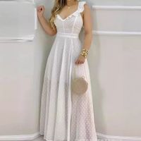 Frau Swing-Kleid Einfacher Stil V-Ausschnitt Rüschen Ärmellos Einfarbig Maxi Langes Kleid Täglich main image 4