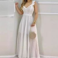Women's Swing Dress Simple Style V Neck Ruffles Sleeveless Solid Color Maxi Long Dress Daily main image 4