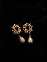 1 Paire Glamour Rétro Géométrique Placage Incruster Le Cuivre Perles Artificielles Zircon Boucles D'oreilles main image 3