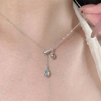 Sterling Silver Sweet Water Droplets Plating Inlay Rhinestones Zircon Necklace main image 3