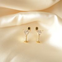 1 Pair Simple Style Wine Glass Plating Inlay Copper Zircon Ear Studs main image 1