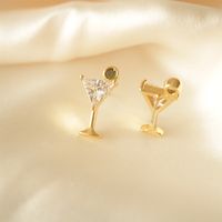 1 Pair Simple Style Wine Glass Plating Inlay Copper Zircon Ear Studs main image 4