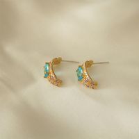 1 Paire Rétro Géométrique Placage Incruster Le Cuivre Zircon Des Boucles D'Oreilles main image 3